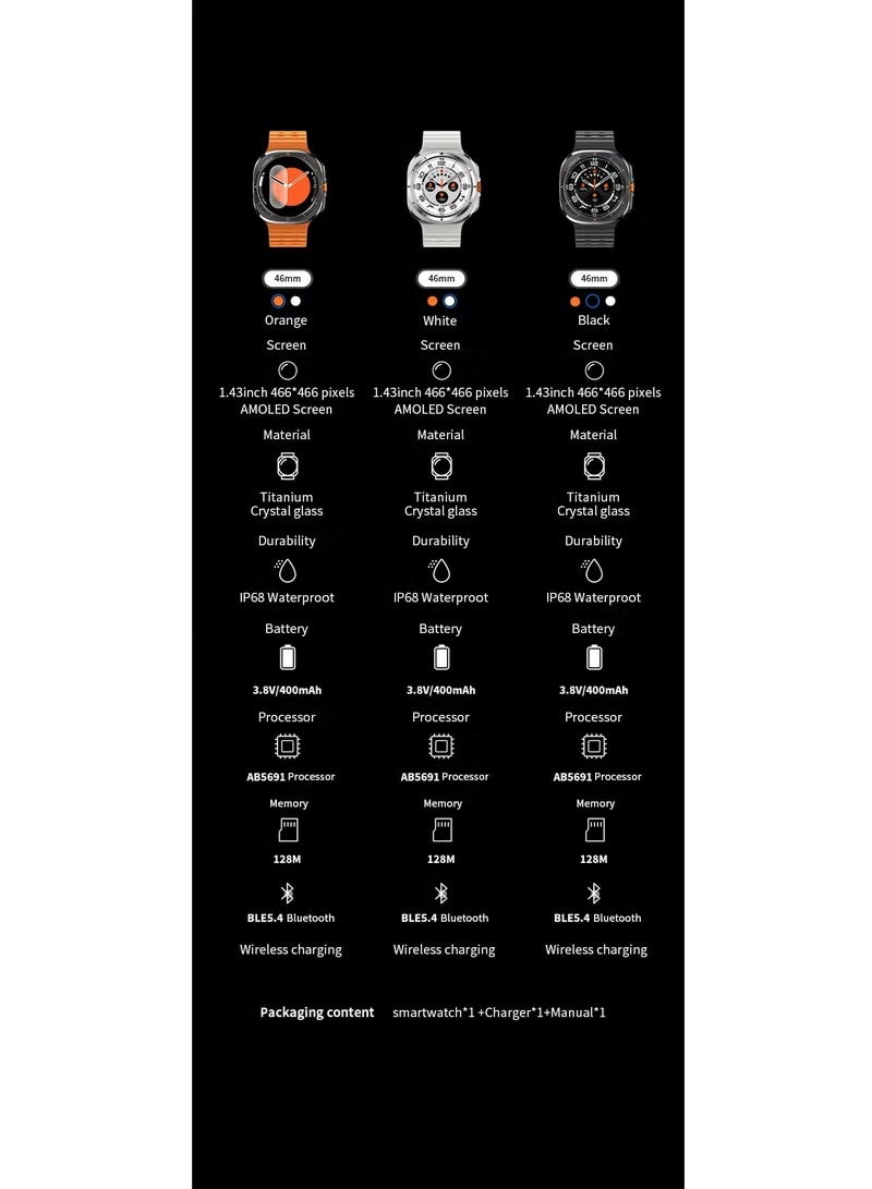 For Samsung Galaxy Watch 7 Ultra GPS NFC Compass Smart Watch Outdoor Sport Man AMOLED 466*466 Galaxy Watch 6 Upgraded Smartwatch(Orange) - Image 3