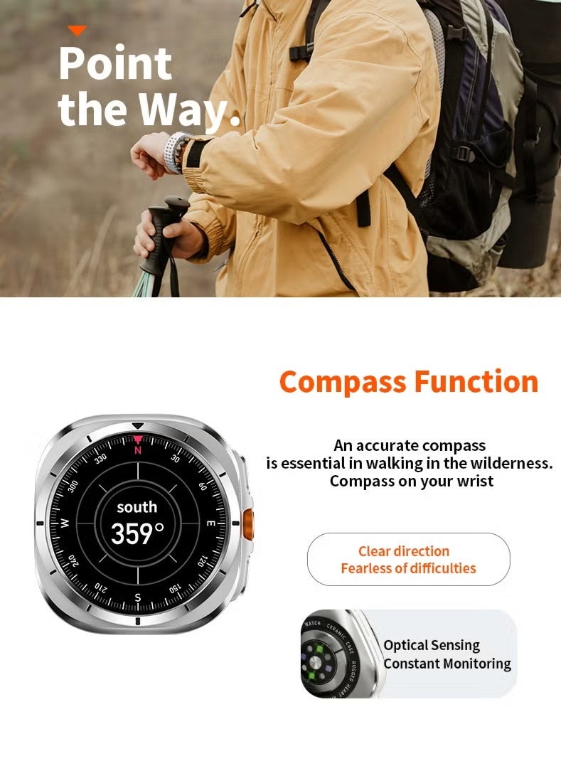 For Samsung Galaxy Watch 7 Ultra GPS NFC Compass Smart Watch Outdoor Sport Man AMOLED 466*466 Galaxy Watch 6 Upgraded Smartwatch(Orange) - Image 2