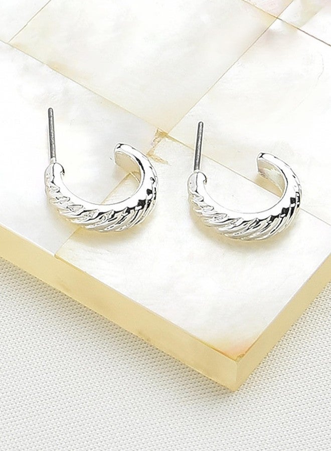 Ami Silver Tone Classy Contemporary Semi Hoop Earring For Women-ZPFK19969 - Image 2