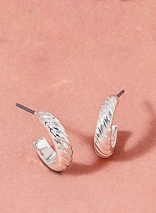 Ami Silver Tone Classy Contemporary Semi Hoop Earring For Women-ZPFK19969 - Image 4