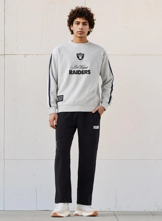 SP Characters Men Regular Fit NFL Raiders Print Cotton Blend Sweatshirt