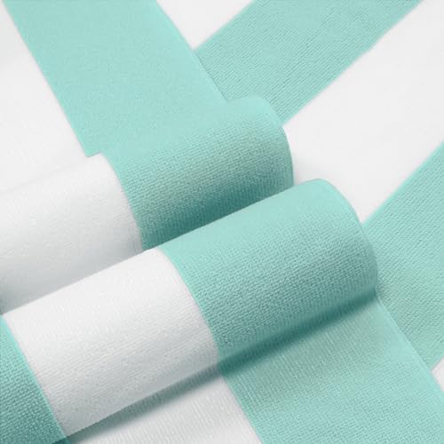 HENBAY Large Oversized Beach Towel - 35 x 70 Inch Microfiber Pool Towel, Aqua Striped Quick Dry Cabana Swim Towel - Image 2