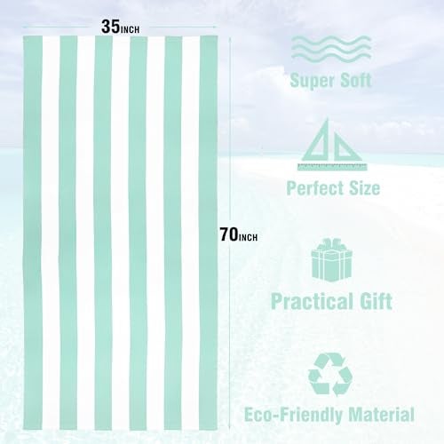 HENBAY Large Oversized Beach Towel - 35 x 70 Inch Microfiber Pool Towel, Aqua Striped Quick Dry Cabana Swim Towel - Image 3