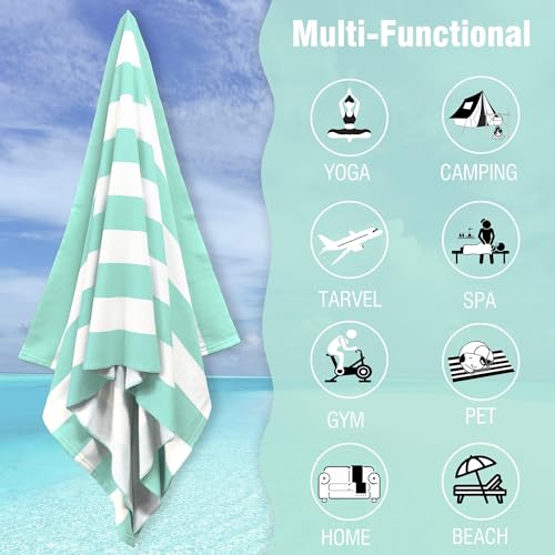 HENBAY Large Oversized Beach Towel - 35 x 70 Inch Microfiber Pool Towel, Aqua Striped Quick Dry Cabana Swim Towel - Image 5