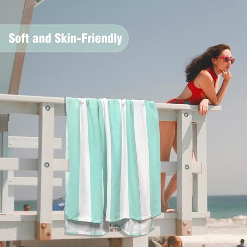 HENBAY Large Oversized Beach Towel - 35 x 70 Inch Microfiber Pool Towel, Aqua Striped Quick Dry Cabana Swim Towel - Image 4