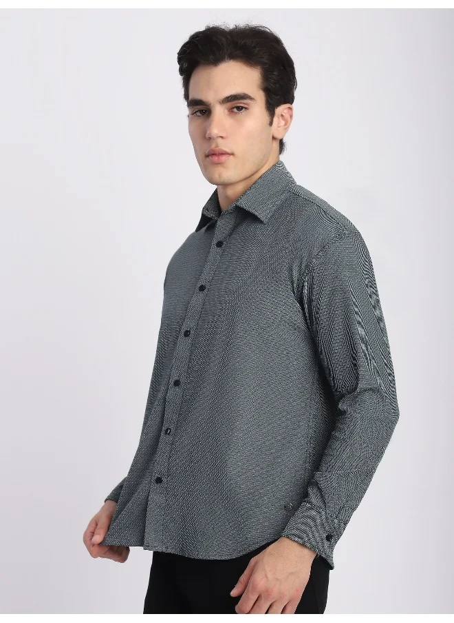 بيونغ Blue Structured Full Sleeve Shirt