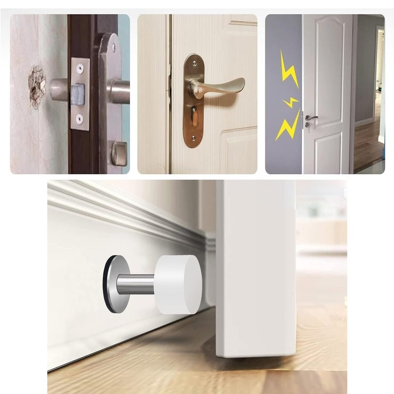 THYBDB Door Stoppers with Extra Stickers, Self-Adhesive Door Stop with White Rubber & Stainless Steel Body - Sound Dampening Door Bumpers for Home & Office, Door stoppers for Bottom of Door (Medium-2.56inch) - Image 2