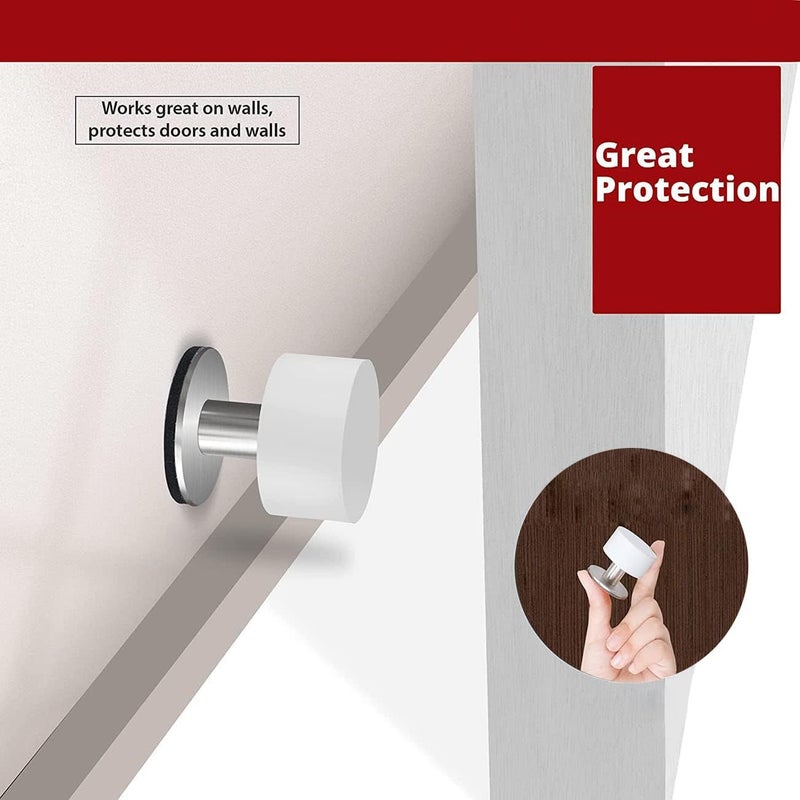 THYBDB Door Stoppers with Extra Stickers, Self-Adhesive Door Stop with White Rubber & Stainless Steel Body - Sound Dampening Door Bumpers for Home & Office, Door stoppers for Bottom of Door (Medium-2.56inch) - Image 3