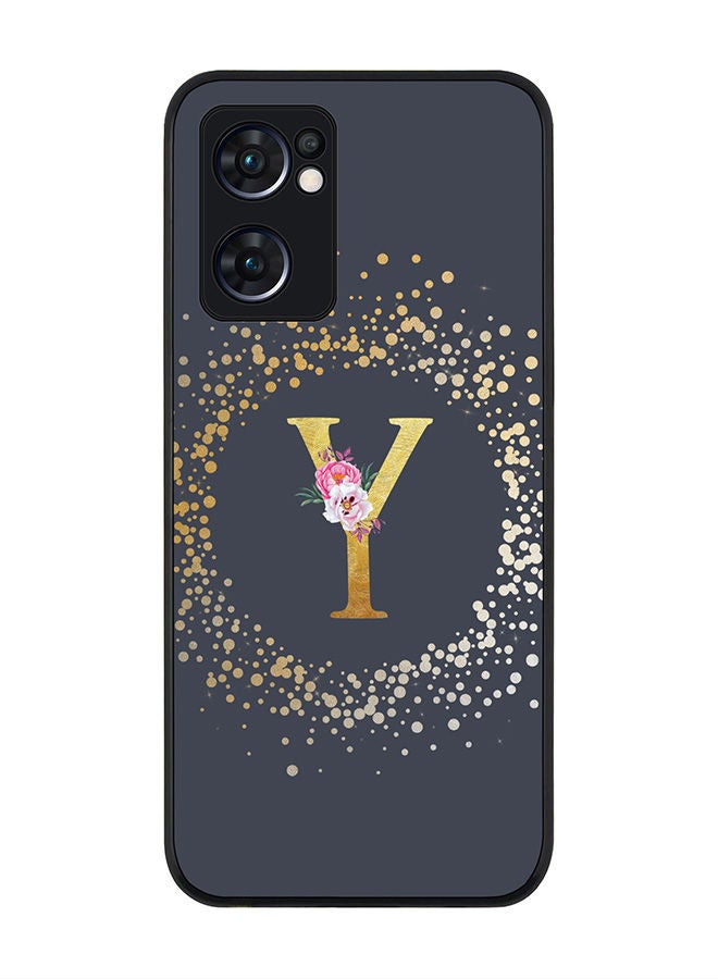Stylizedd Rugged Black edge case for Oppo Reno7 5G  Slim fit Soft Case Flexible Rubber Edges Anti Drop TPU Gel Thin Cover - Custom Monogram Initial Letter Floral Pattern Alphabet - Y (Grey ) - Image 1