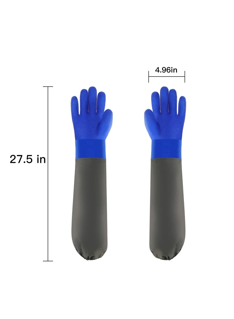 Extra-Long 28" Rubber Gloves, Chemical Resistant Gloves PVC Reusable, for Chemical Handling, Petrochemical and Oil Refining, Mechanical Manufacturing, Mining, Agricultural, Gardening, Construction - Image 3