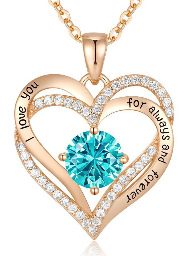 CDE Forever Love Heart Women Necklace 925 Sterling Silver Rose Gold Plated Birthstone Pendant Necklaces for Women with Cubic Jewelry Gifts Birthday Gift for Mom Women Wife Girls Her, Cubic Zirconia, - Image 1