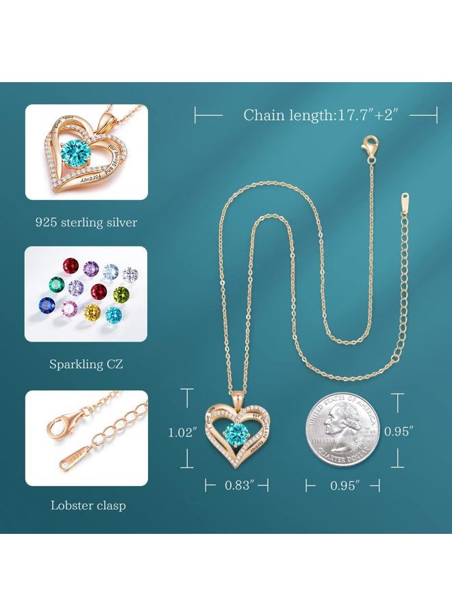 CDE Forever Love Heart Women Necklace 925 Sterling Silver Rose Gold Plated Birthstone Pendant Necklaces for Women with Cubic Jewelry Gifts Birthday Gift for Mom Women Wife Girls Her, Cubic Zirconia, - Image 4