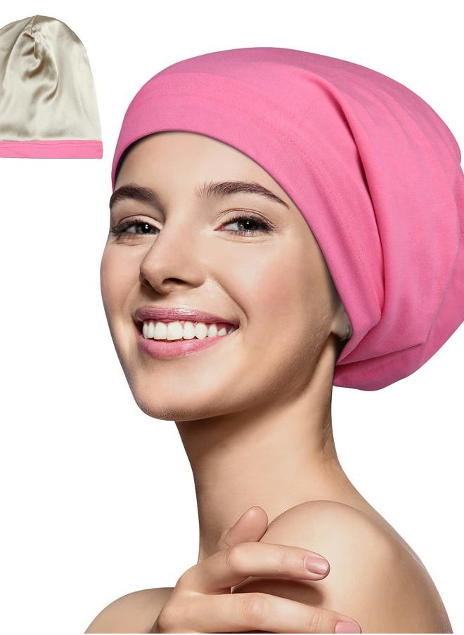 Winitas - Slap Cap for Women 100 Silk Satin Night Hair Sleeping Adjustable Cotton Peach - Image 1