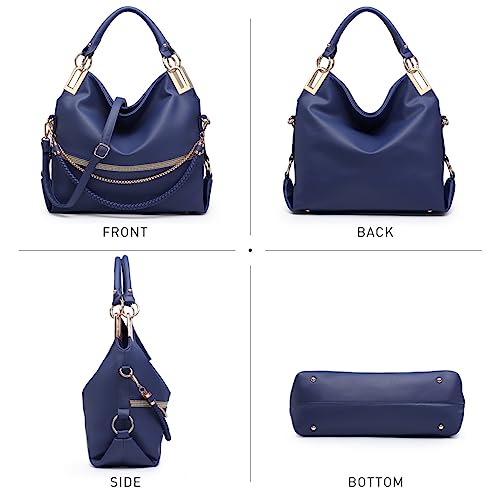 Dasein Women's Large Hobo Bag with Rhinestone Accents Vegan Leather Tote Purse Shoulder Handbag for Ladies (Navy Blue) - Image 3