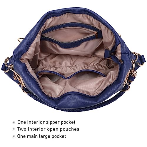 Dasein Women's Large Hobo Bag with Rhinestone Accents Vegan Leather Tote Purse Shoulder Handbag for Ladies (Navy Blue) - Image 5