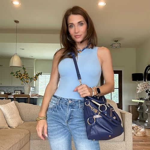 Dasein Women's Large Hobo Bag with Rhinestone Accents Vegan Leather Tote Purse Shoulder Handbag for Ladies (Navy Blue) - Image 2
