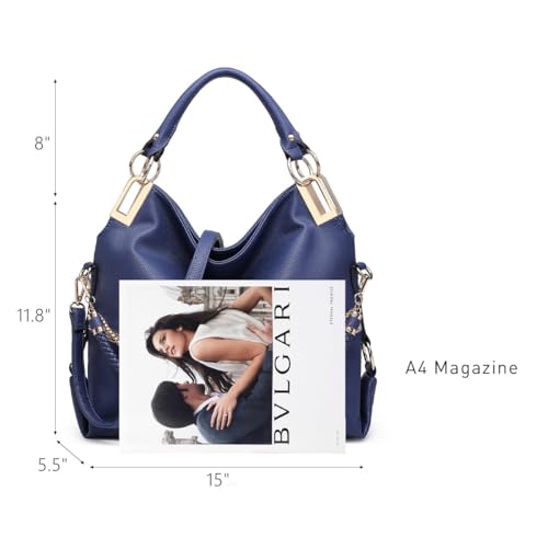 Dasein Women's Large Hobo Bag with Rhinestone Accents Vegan Leather Tote Purse Shoulder Handbag for Ladies (Navy Blue) - Image 4