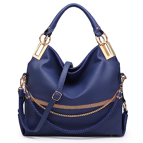 Dasein Women's Large Hobo Bag with Rhinestone Accents Vegan Leather Tote Purse Shoulder Handbag for Ladies (Navy Blue) - Image 1
