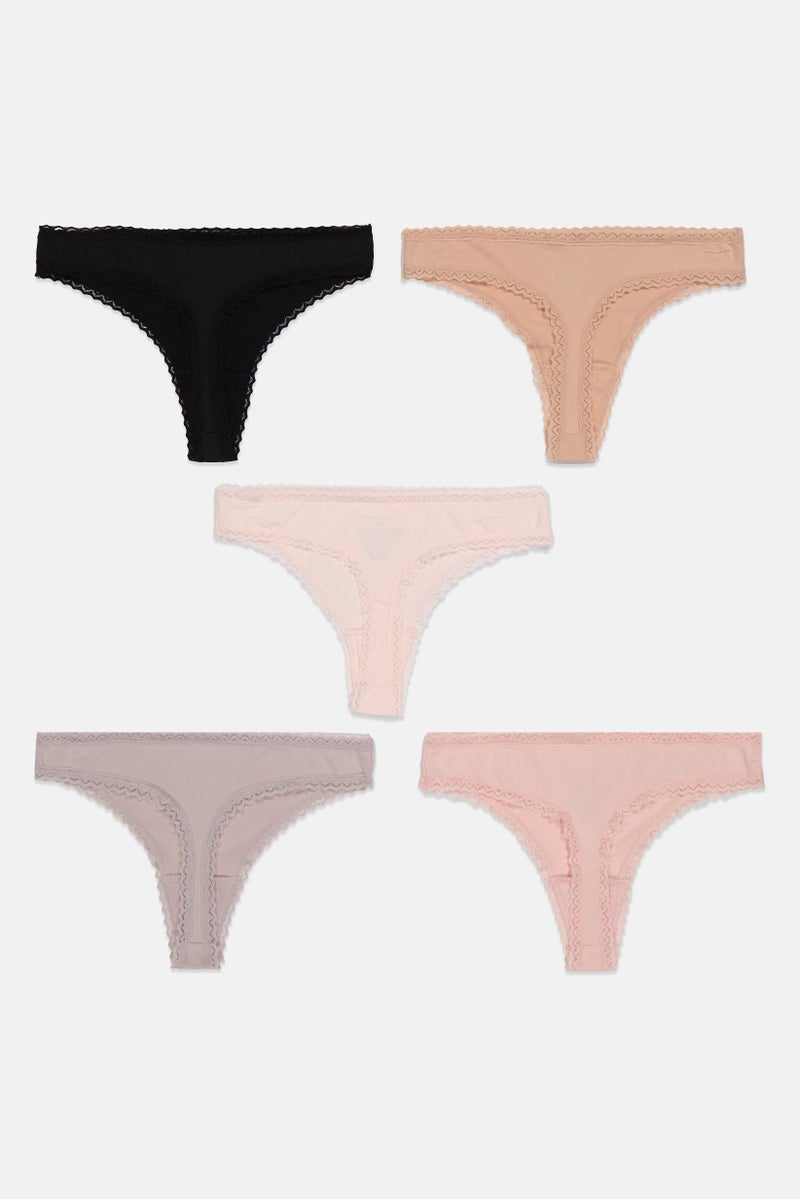 Tahari Women 5 Pack Laced Nylon Thong, Pink  - Image 2