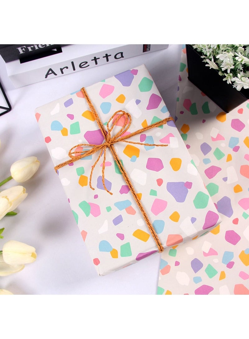 4 Sheets Gift Wrapping Paper Set Birthday Polka Dots Heart Wraps for Wedding Baby Shower with Stripes Stickers for Party with Different Color Gift bag - Image 5