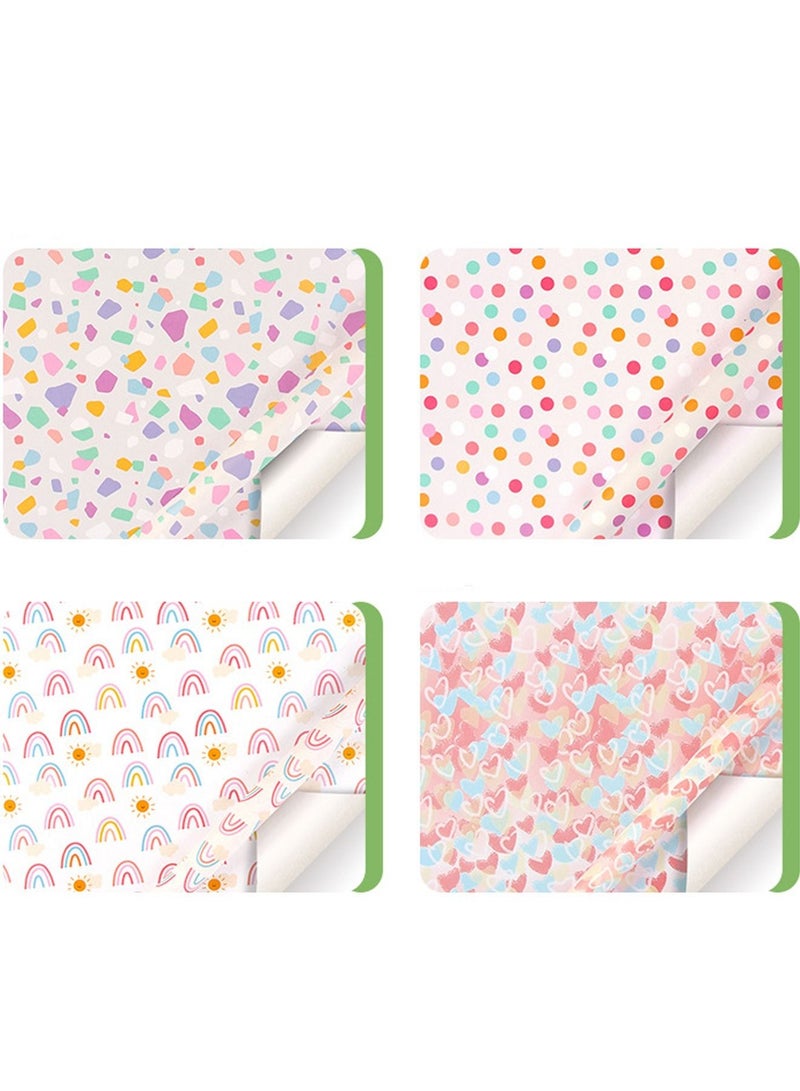 4 Sheets Gift Wrapping Paper Set Birthday Polka Dots Heart Wraps for Wedding Baby Shower with Stripes Stickers for Party with Different Color Gift bag - Image 3