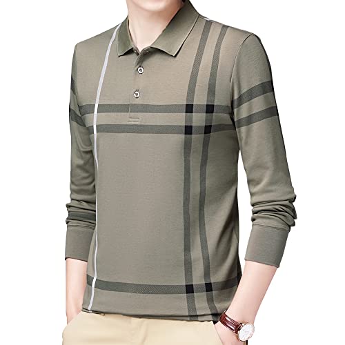 Womleys Mens Casual Striped Cotton Long Sleeve Collared T Shirt Polo Shirts (X-Small, Light Green) - Image 2