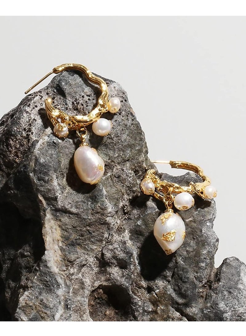 SYOSI Pearl Earrings, 18K Gold Plated Pearl Teardrop Earrings For Women, Half Hoop Real Freshwater Baroque Pearl Dangle Drop Earrings, Everyday Pearl Drop Earrings for Teens Girls Wedding Earrings - Image 3