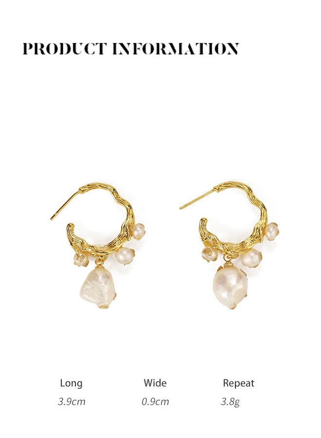 SYOSI Pearl Earrings, 18K Gold Plated Pearl Teardrop Earrings For Women, Half Hoop Real Freshwater Baroque Pearl Dangle Drop Earrings, Everyday Pearl Drop Earrings for Teens Girls Wedding Earrings - Image 4