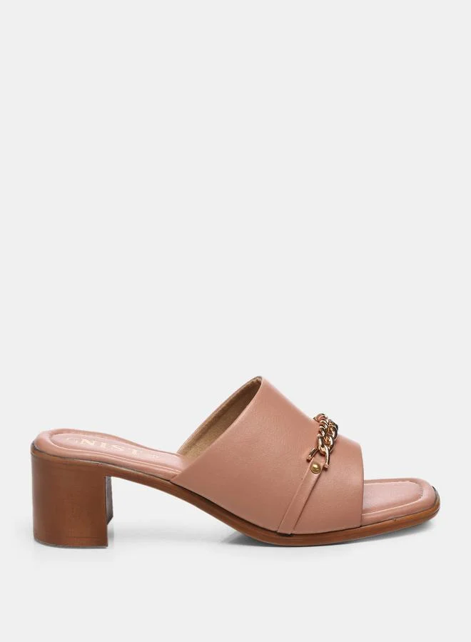 Gnist Chain Embellished Block Heel Sandals by Styli