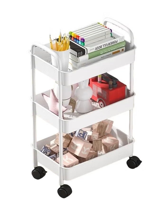Generic 3-Layer Plastic Utility Roller Cart Pallet Storage Organizer Cart Craft Cart for Kitchen Bathroom Office Living Room (White)  - Image 1