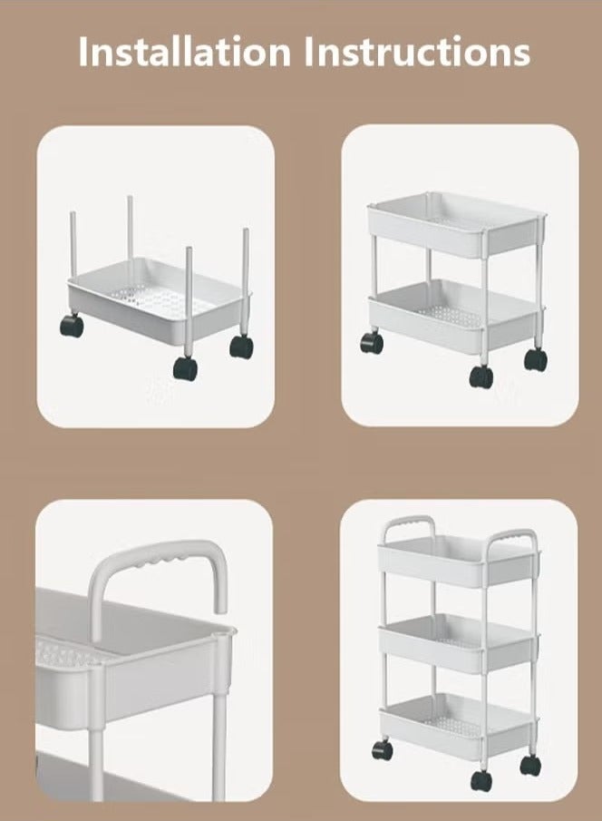 Generic 3-Layer Plastic Utility Roller Cart Pallet Storage Organizer Cart Craft Cart for Kitchen Bathroom Office Living Room (White)  - Image 3