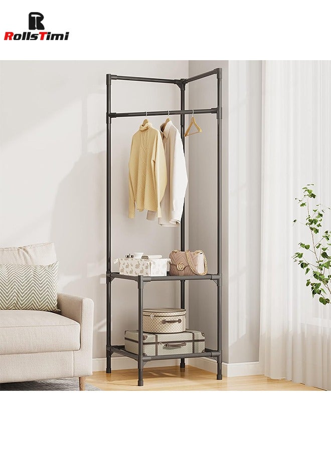 RollsTimi  Corner Coat Rack in Tree Shape for Entrance Area with 2 Shelves, Freestanding Clothes Rack, Shoe Rack, Organiser for Home, Office, Bedroom,Black - Image 1