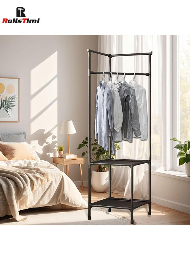 RollsTimi  Corner Coat Rack in Tree Shape for Entrance Area with 2 Shelves, Freestanding Clothes Rack, Shoe Rack, Organiser for Home, Office, Bedroom,Black - Image 2