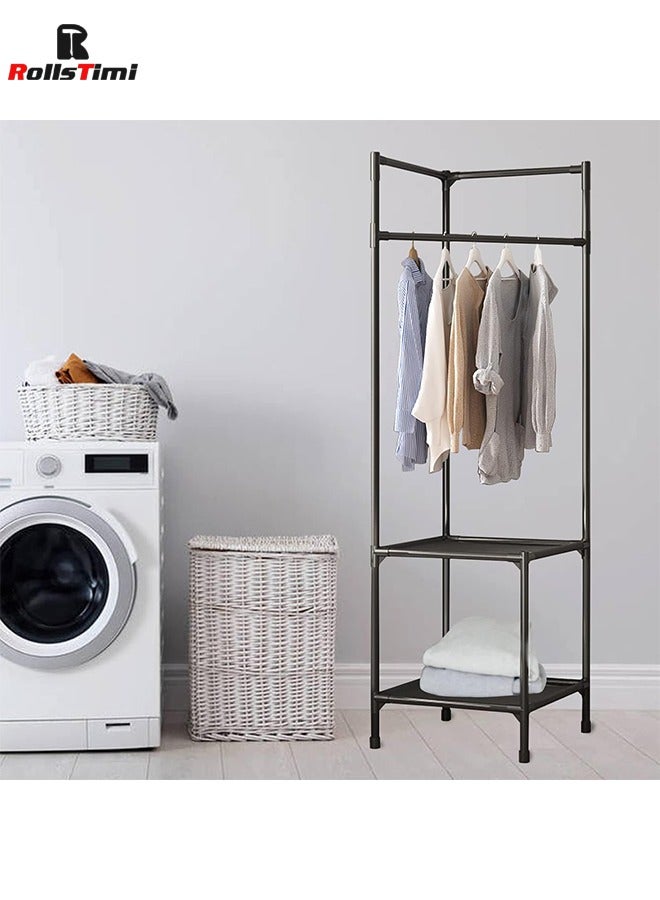 RollsTimi  Corner Coat Rack in Tree Shape for Entrance Area with 2 Shelves, Freestanding Clothes Rack, Shoe Rack, Organiser for Home, Office, Bedroom,Black - Image 3