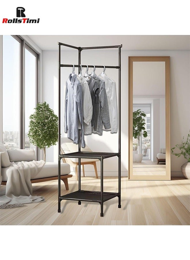RollsTimi  Corner Coat Rack in Tree Shape for Entrance Area with 2 Shelves, Freestanding Clothes Rack, Shoe Rack, Organiser for Home, Office, Bedroom,Black - Image 5