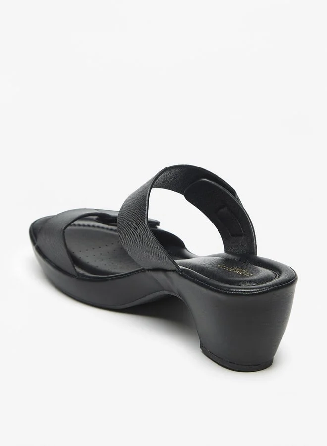 Flora Bella By Shoexpress Textured Print Slip On Sandals with Block Heels