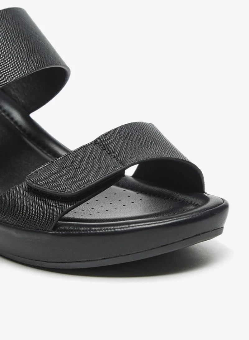 Flora Bella By Shoexpress Textured Print Slip On Sandals with Block Heels