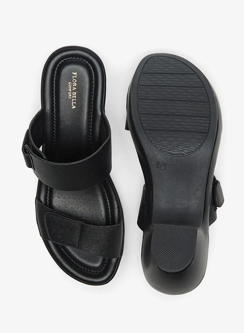 Flora Bella By Shoexpress Textured Print Slip On Sandals with Block Heels