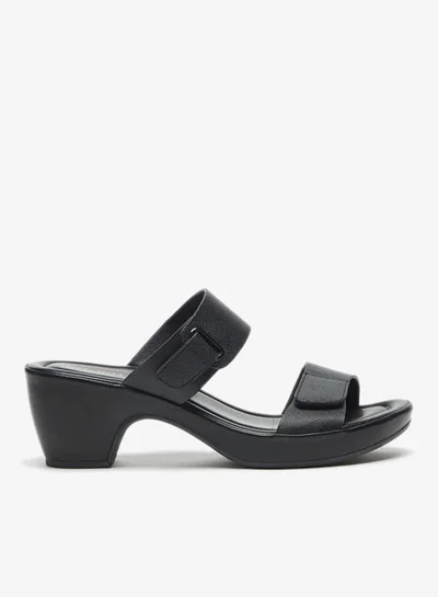 Flora Bella By Shoexpress Textured Print Slip On Sandals with Block Heels