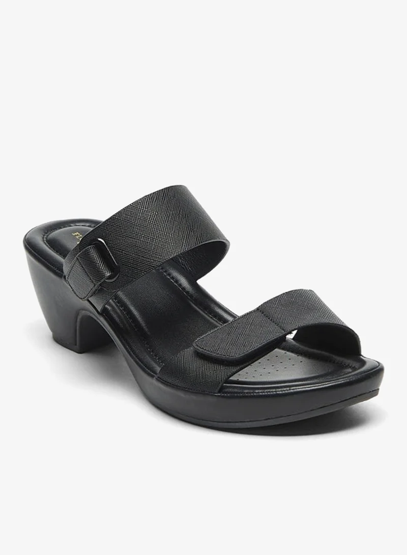 Flora Bella By Shoexpress Textured Print Slip On Sandals with Block Heels