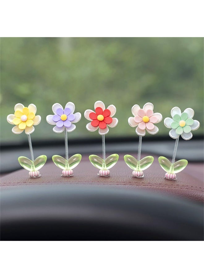5 Pcs Daisy Cute Car Decor for Women,Mini Resin Flower Rear View Mirror Accessories with Spring Funny Decorations for Car Interior Computer Desk Dashboard Ornament - Image 1