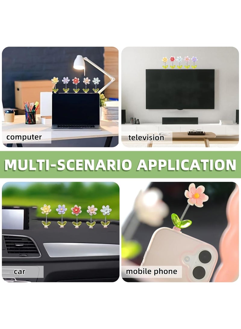 5 Pcs Daisy Cute Car Decor for Women,Mini Resin Flower Rear View Mirror Accessories with Spring Funny Decorations for Car Interior Computer Desk Dashboard Ornament - Image 5