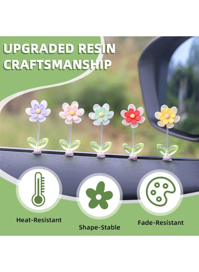 5 Pcs Daisy Cute Car Decor for Women,Mini Resin Flower Rear View Mirror Accessories with Spring Funny Decorations for Car Interior Computer Desk Dashboard Ornament - Image 4