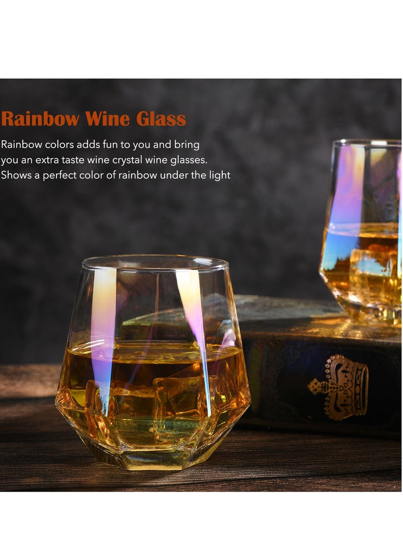 KASTWAVE Colorful Diamond Stemless Wine Glass, 4 Piece Modern Rainbow Dazzling Frosted Hexagonal Glass Water Glass Gold Whiskey Glass Home Milk Glass for Holding White Wine, Red Wine, Etc. - Image 2