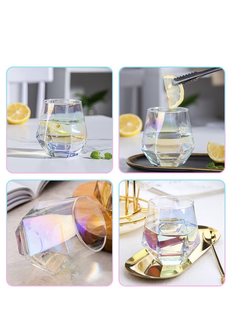 KASTWAVE Colorful Diamond Stemless Wine Glass, 4 Piece Modern Rainbow Dazzling Frosted Hexagonal Glass Water Glass Gold Whiskey Glass Home Milk Glass for Holding White Wine, Red Wine, Etc. - Image 5