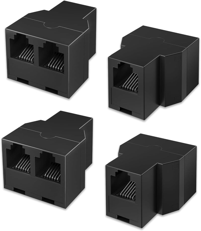 Uvital RJ12 6P6C 1 أنثى إلى 2 أنثى مقسمات خط الهاتف، موصل ومفصل كابل الهاتف الثابت (أسود، 4 عبوات) - Image 1