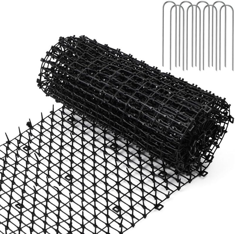لوح واقي من القطط بطول 2.2 متر، مقاسات 200 × 30 × 2.2 سم، شرائط طاردة للقطط، حاجز للحيوانات، شبكة مليئة بالأشواك، حاجز مزود بأشواك، شواك طاردة للقطط، مادة طاردة للحيوانات مع 8 مسامير على شكل حرف U مثبتة في الأرض، للقطط. - Image 1