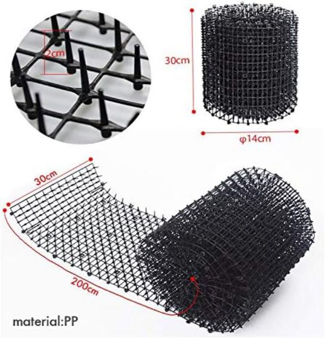 لوح واقي من القطط بطول 2.2 متر، مقاسات 200 × 30 × 2.2 سم، شرائط طاردة للقطط، حاجز للحيوانات، شبكة مليئة بالأشواك، حاجز مزود بأشواك، شواك طاردة للقطط، مادة طاردة للحيوانات مع 8 مسامير على شكل حرف U مثبتة في الأرض، للقطط. - Image 4