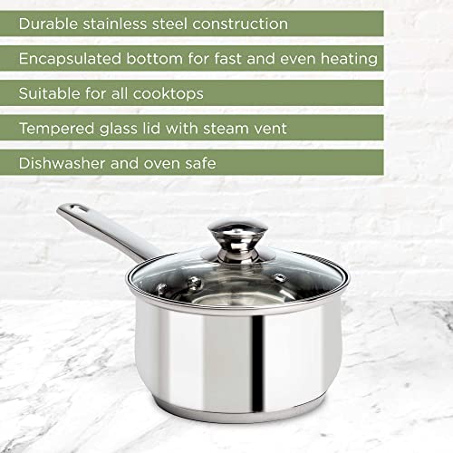 Ecolution Stainless Steel Sauce Pan, Encapsulated Induction Ready Cooking Pot with Glass Lid, Oven Safe, Dishwasher Safe Soup Pot, 2-Quart - Image 2