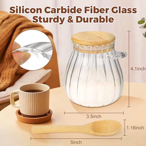 holoith Sugar Container with Bamboo Lid and Spoon,15 oz Sugar Bowl Glass Jar for Coffee Bar Accessories Coffee Canister Kitchen Decor Housewarming Gift Christmas Refillable Design - Image 3